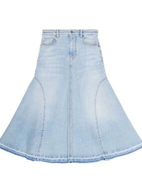 GANNI Denim Midi Skirt Light Wash | A-Line Flared High Waist NWT 38/M